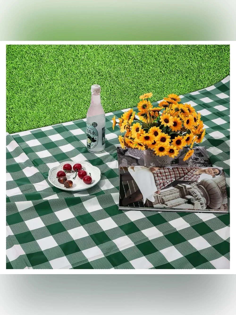 Green & White Checkered Table Cover